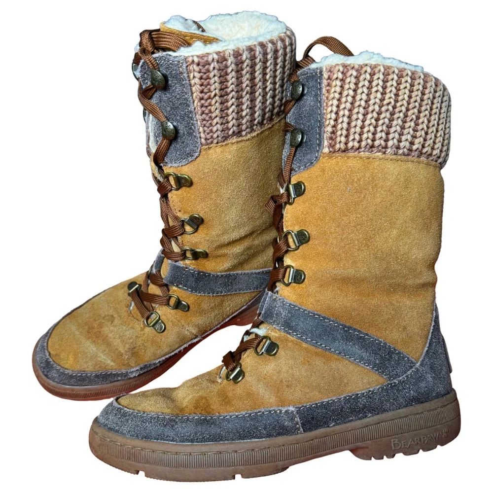 Bear Paw‎ Women's Size 7 Suede Leather Shearling Lamb Fur Winter Boots Mukluks
